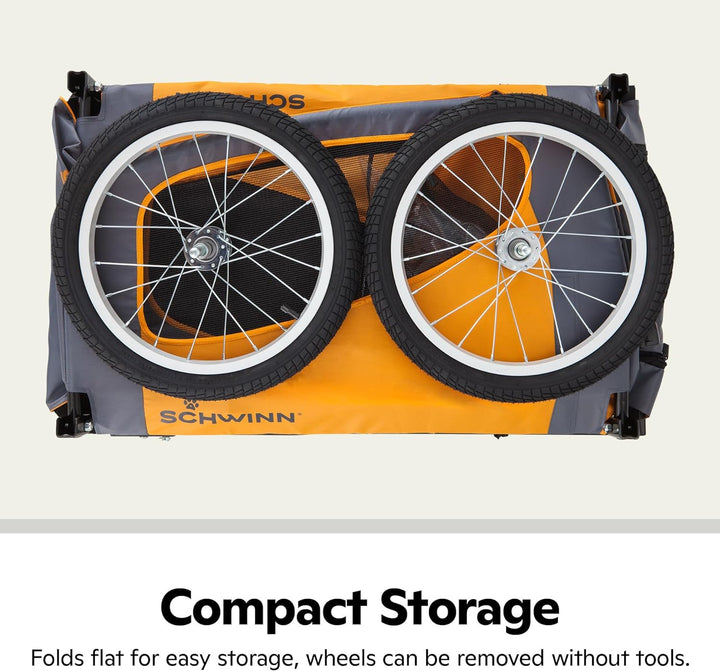 Rascal Pet Trailer, Holds Pets up to 50 or 100 Lb, Universal Coupler, Folding Frame, Quick-Release Wheels, Rear Doggy Door, Leash, Washable Liner, Bug Screen,  Bike Trailer for Pets