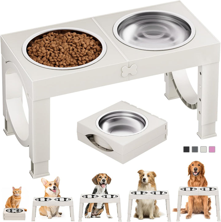 Elevated Dog Bowls Large Breed Raised Dogs Bowl Stand Large/Medium Sized Dog 1L Food Water Bowl Stands 5 Heights Adjustable 9/11/12/14In Black Pet Feeder Dish Station