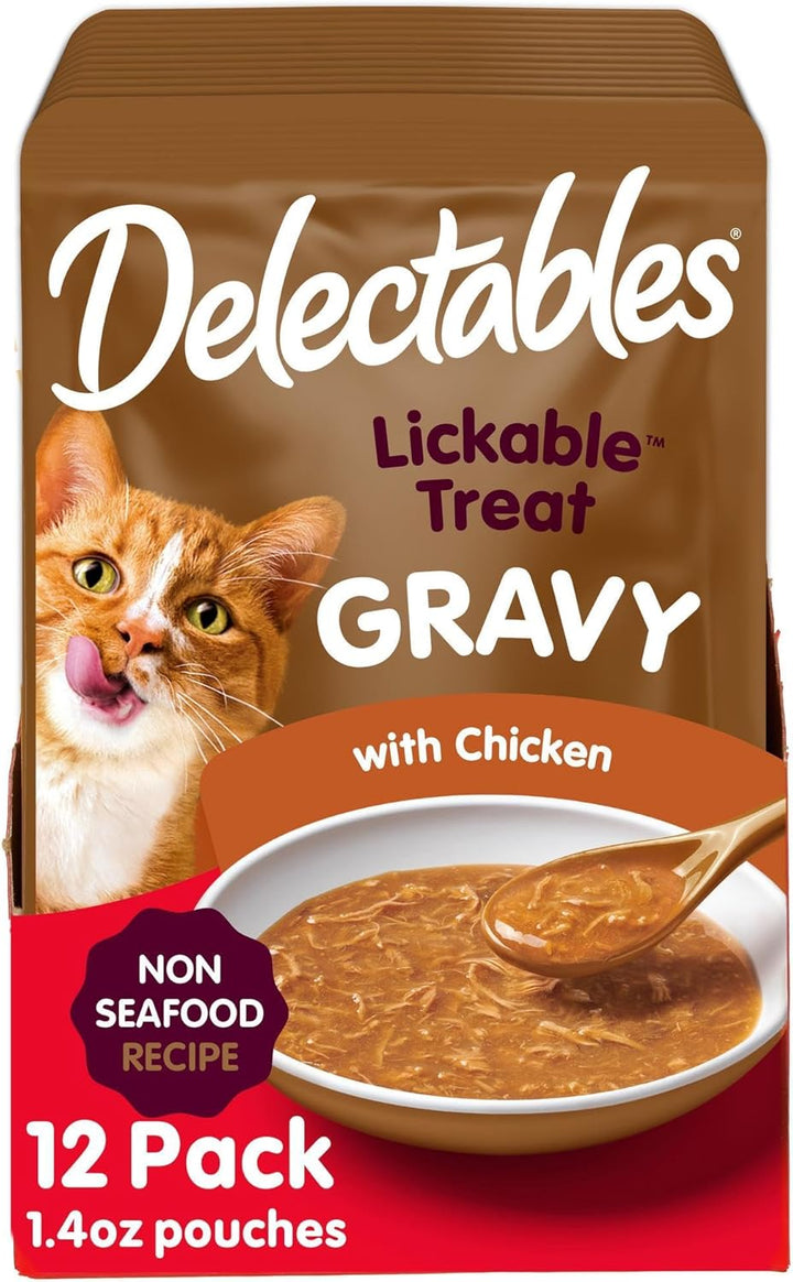New! Delectables Lickable Treat Gravy Variety Wet Cat Treat & Food Topper, Food Topper, Hydrating, Grain-Free, No Fillers, No By-Products, No Added Preservatives, 1.4Oz Pouch, 30 Pack