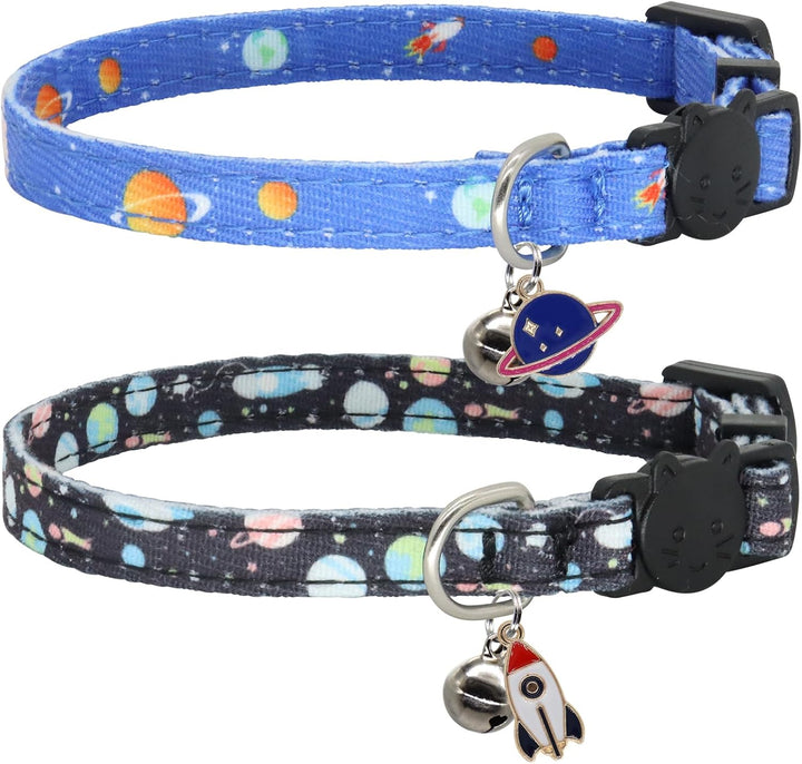 Cat Collar Breakaway, 2 Pack Cotton Cats Collars with Bells, Cute Dinosaurs Shaped for Girl Boy Kittens