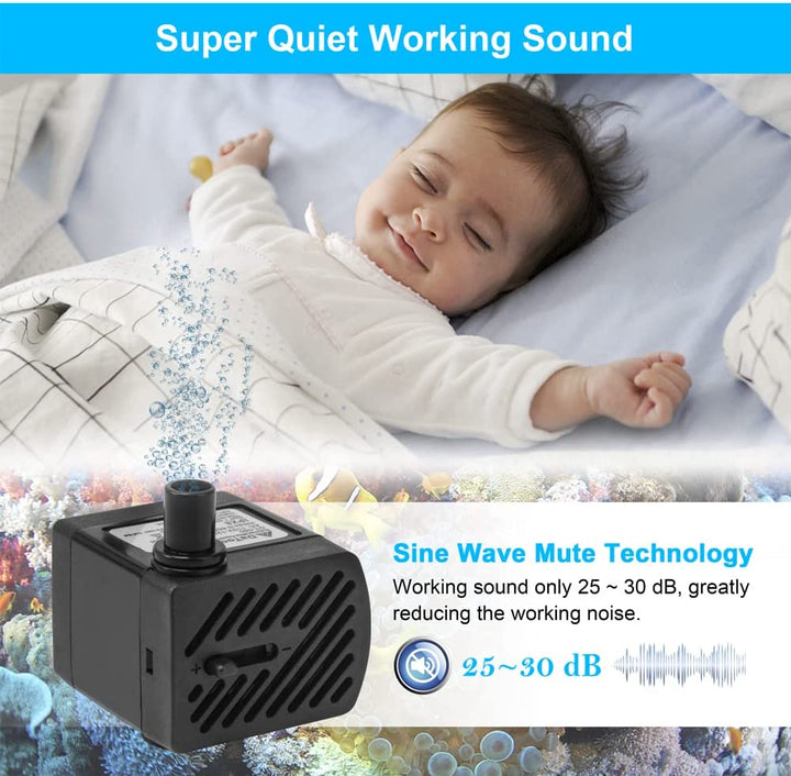 50GPH 3W Small Submersible Water Pump Mini Fountain Pump Ultra Quiet for Aquarium Fish Tank Pond Statuary Hydroponics