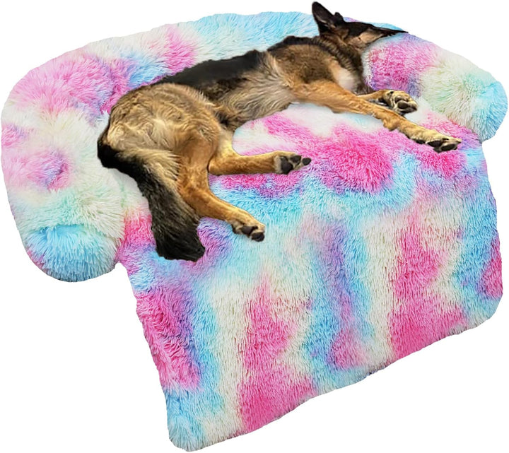 Calming Dog Bed Fluffy Plush Dog Mat for Furniture Protector with Removable Washable Cover for Large Medium Small Dogs and Cats (Large, Light Grey)