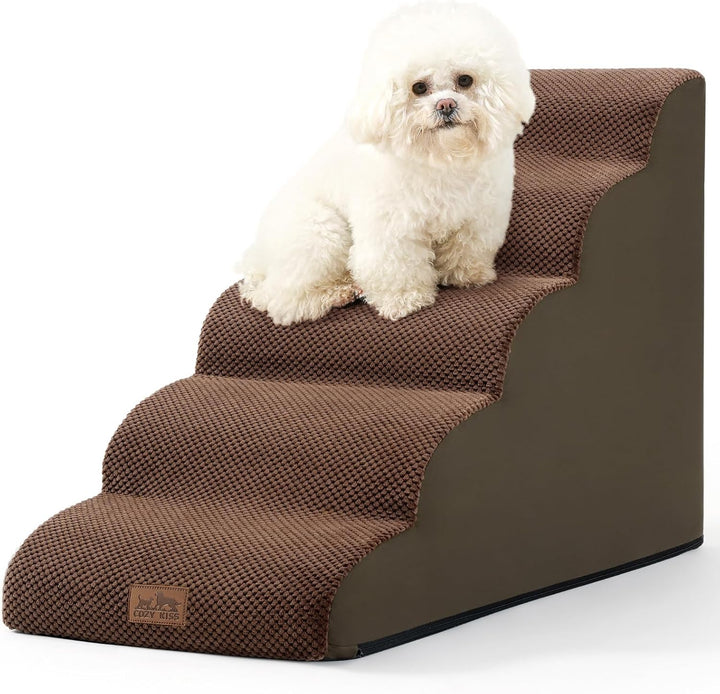 Dog Stairs for Small Dogs 15.7" H, Curved Dog Step for Puppy, Older Cat, Medium Pet Ramp for Sofa, Couch or Chair, Ladder with High Density Foam, 15.7X22.4X15.7 Inch, 3 Step, Beige