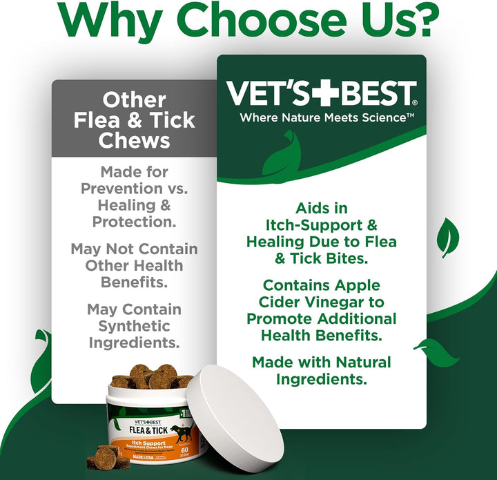 Natural Flea & Tick Soft Chews for Dogs – Natural Supplement for Dog Flea and Tick Prevention – Veterinarian-Formulated Itch Relief and Immune Support – Made in USA – 60 Chews