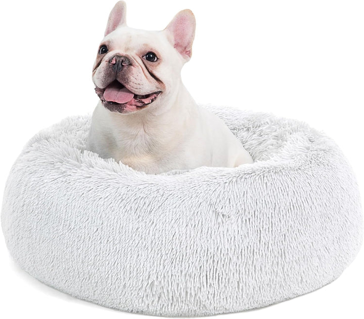 Calming Dog Bed Medium Size Dog - Donut Washable Medium Pet Bed, 30 Inches Anti-Slip round Fluffy Plush Faux Fur Cat Bed, Fits up to 45 Lbs Pets, Camel