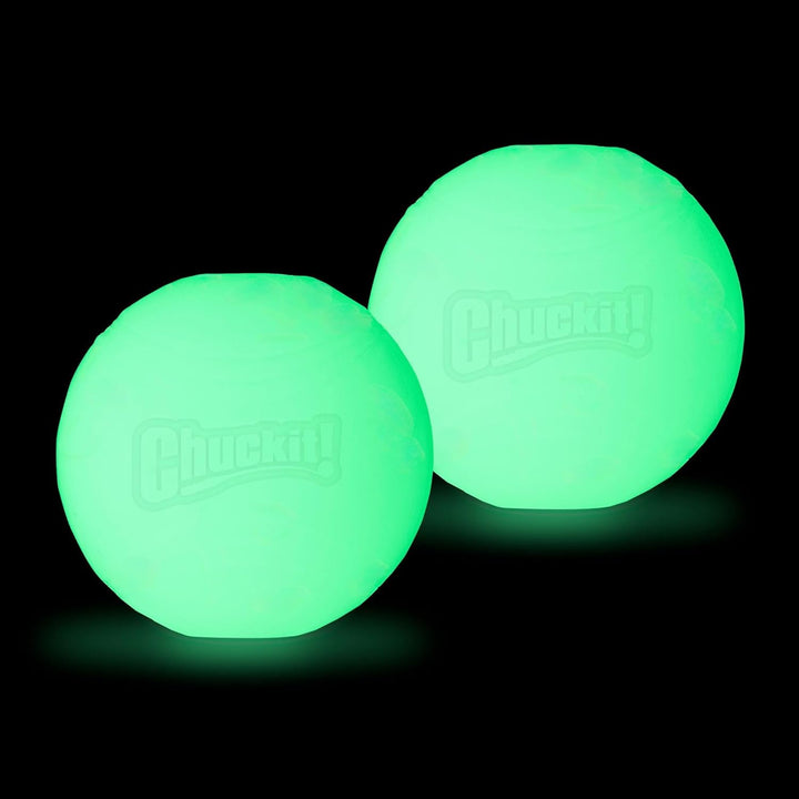 Glow in the Dark Bouncy Balls - Ball for Dogs, Chuckit Dog Toy, Max Glow Balls - Medium, 2.5 Inch Pack of 2