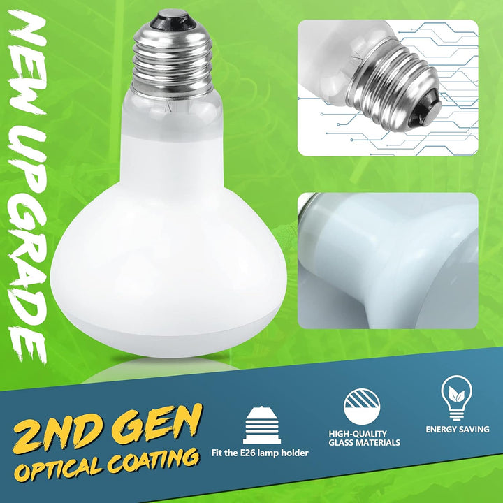 Reptile Heat Lamp - 100W (2Nd Gen) Heat Lamp Bulbs for Reptiles 2 Pack, Amphibians Basking Heat Lamp Bulbs, UVA Daylight Basking Light for Reptiles, Bearded Dragon, Lizard, Turtle, Chicken