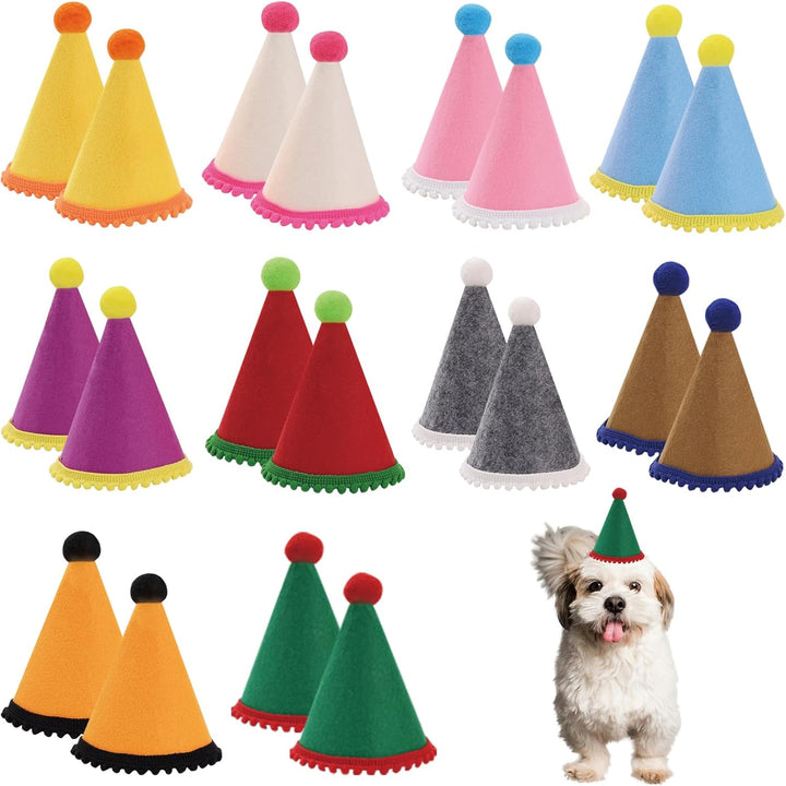 Dog Birthday Hat Set for Small Medium Dogs Cat Puppies, Mini Party Hat with Adjustable Headbands, Cute Pet Hat with Pompons for Birthday Christmas Party Decoration Accessories (Small 3 Inch 10Pcs)
