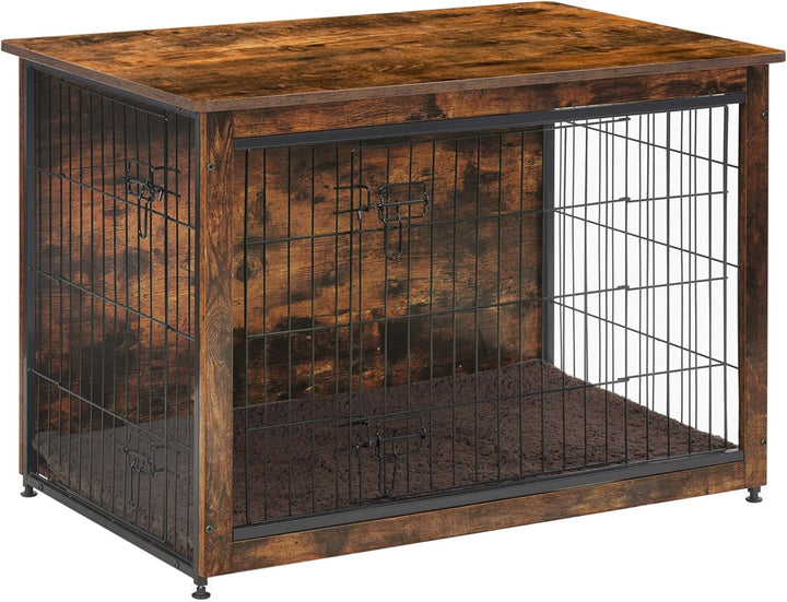 Dog Crate Furniture with Cushion, Wooden Kennel Table with Double Doors, Indoor Dog House, Small/Medium/Large/Extra Large Size, 27.2" L, Rustic Brown