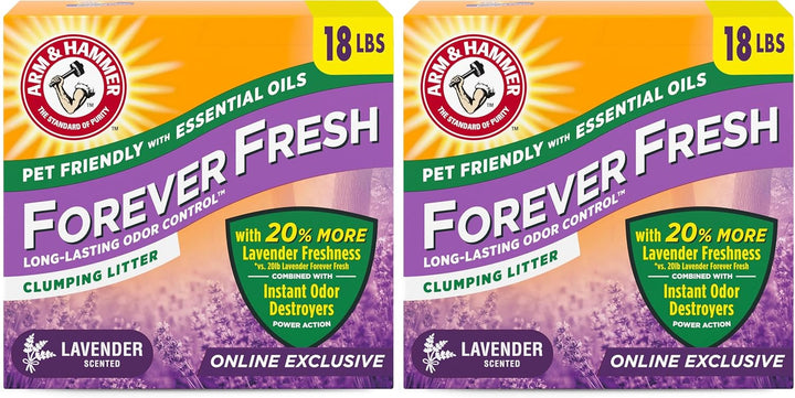 Forever Fresh Clumping Cat Litter Lavender, Multicat Cat Litter Odor Control 18Lb with 20% More Lavender Freshness, with Essential Oils