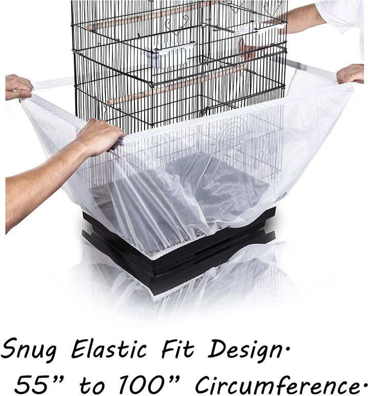 Bird Cage Seed Catcher, Large, Stretchy Form Fitting Mesh Skirt Cover for Parrot Enclosures, Light and Breathable Fabric, Prevent Scatter and Mess, Reusable, Adjustable, Lightweight, White