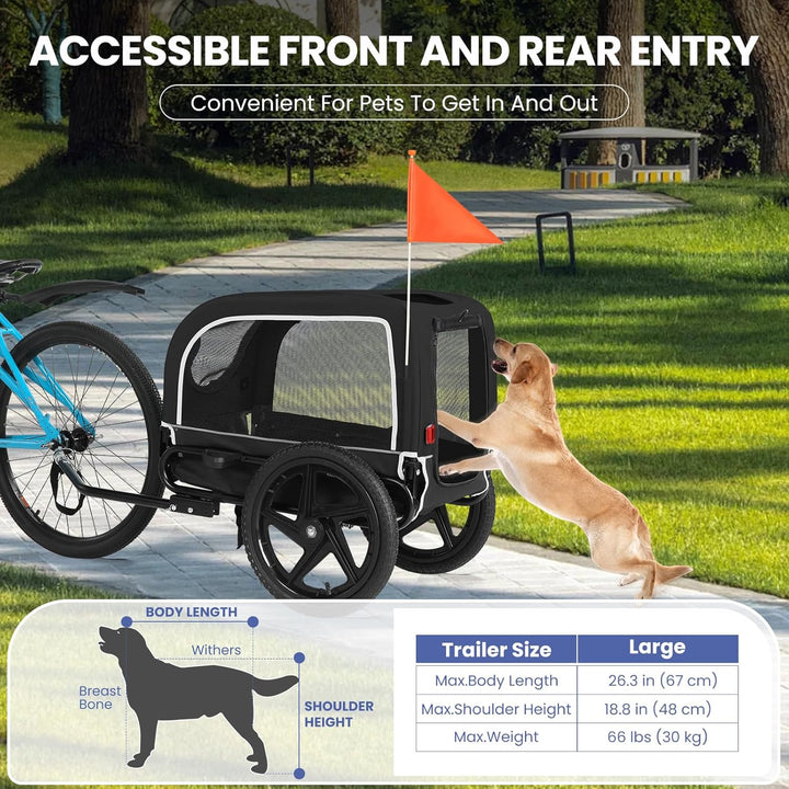 Dog Bike Trailer, Dog Cart for Bicycle, Suitable for Small and Medium Pets, Easy Folding Cart Frame, Quick Release Wheel, Non-Slip Floor, Internal Leash, 66LBS Grey