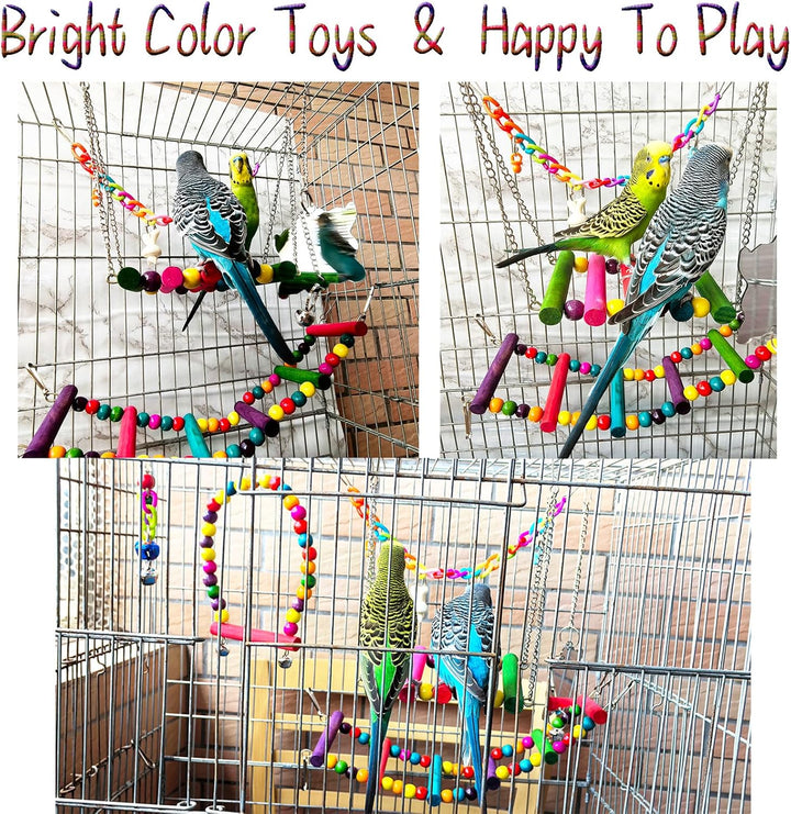 Bird Parakeet Cockatiel Toys,  Birds Cage Accessories Swing Climbing Ladders Wooden Perch Toy for Conures Finche Budgies Lovebird Parrot