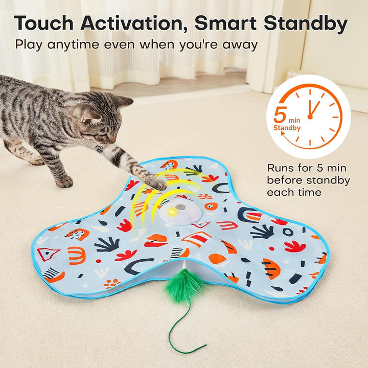 Hide and Seek Interactive Cat Toys, Moving Concealed Wand Feather, Automatic Chargeable Indoor Kitten Exercise Kicker, Mouse Squeaky, Floral Cover