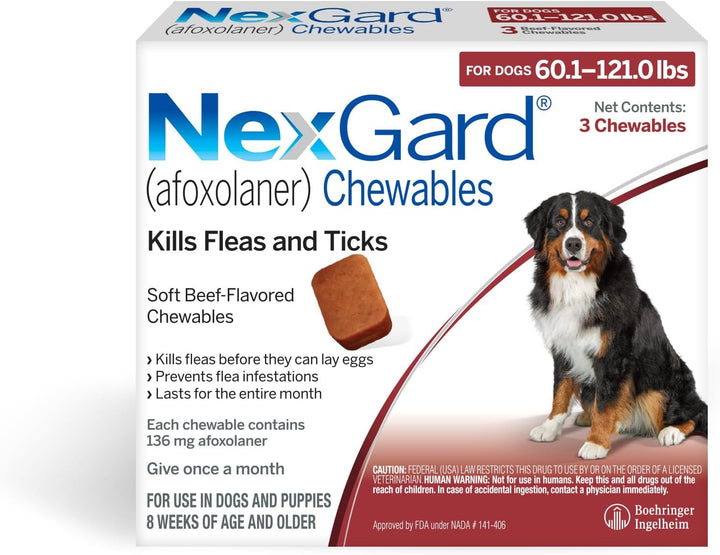 ® (Afoxolaner) Flea and Tick Protection for Dogs Oral Soft Beef Flavored Chewables, 24.1 to 60 Lbs. (Purple Box) 6 Chews (6 Month Supply)