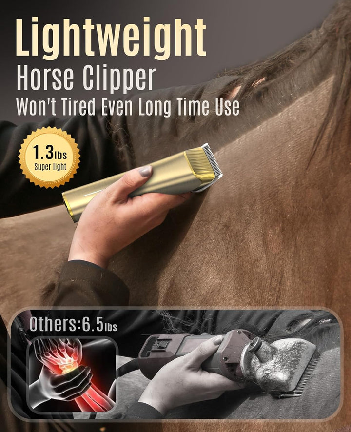 Cordless Horse Clippers,Low Noise 2 Speed Grooming Clippers,Horse Trimmer Shaver Kit for Matted Long Hair,Detachable Stainless Steel Blade Grooming Kit for Thick Coat