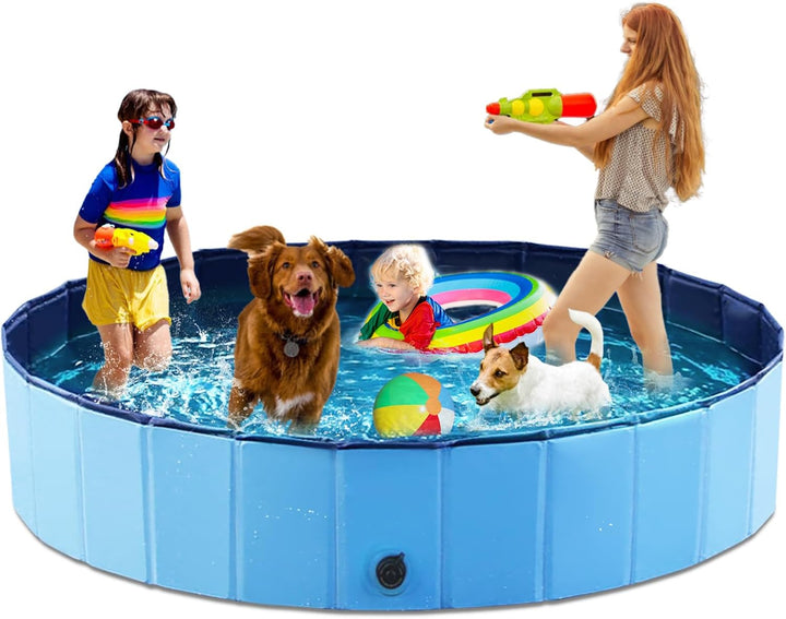 Foldable Dog Pet Bath Pool Collapsible Dog Pet Pool Bathing Tub Kiddie Pool Doggie Wading Pool for Puppy Small Medium Large Dogs Cats and Kids 48" Blue