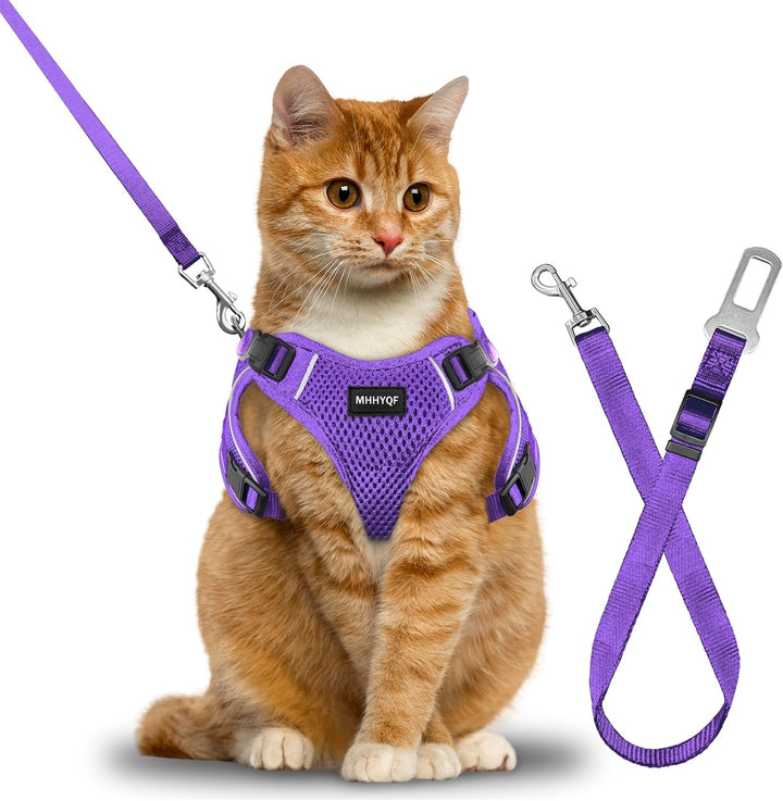 Cat Harness and Leash for Walking, Cat Car Harness, Escape Proof Soft Adjustable Vest Harnesses for Cats, Easy Control Breathable Reflective Strips Harness, Kitten Harness and Leash Set, Black, S
