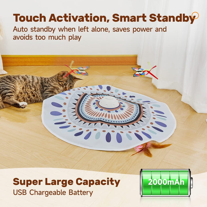 Cat Toys Chargeable, 3In1 Hide and Seek for Kittens, Interactive Automatic Play, Fluttering Butterfly, Moving Wand Feather, Indoor Kitty Exercise 22.8 Inch Cover for All Breeds