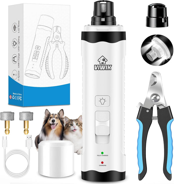 Dog Nail Trimmers with Light, Cat Dog Nail Clippers, Dog Nail Grinder Quiet for Large Medium Small Dogs Paw & Cats Claw, Electric 2-Speed Pet Toenail Grooming Supplies, Gifts for Dog Lovers.