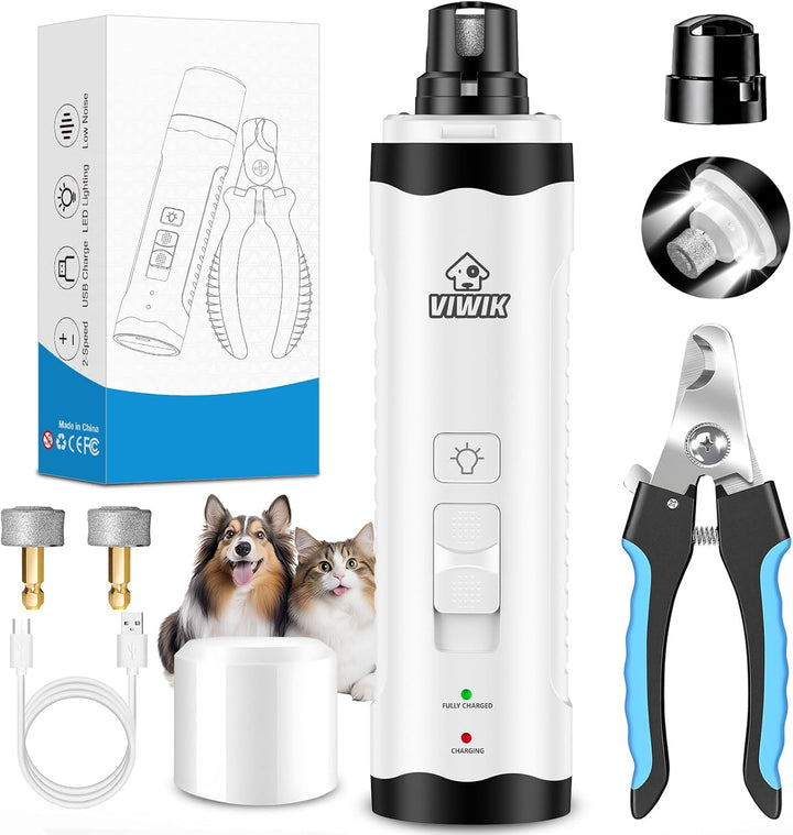 Dog Nail Trimmers with Light, Cat Dog Nail Clippers, Dog Nail Grinder Quiet for Large Medium Small Dogs Paw & Cats Claw, Electric 2-Speed Pet Toenail Grooming Supplies, Gifts for Dog Lovers.