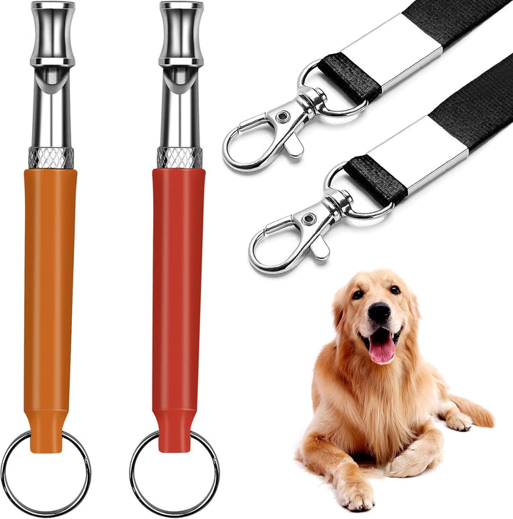 2 Pack Dog Whistle, Dog Whistle to Stop Barking Neighbors Dog, Adjustable Ultrasonic Silent Dog Whistle, Professional Recall Dog Training Whistles, with Lanyard (Blue&Orange)