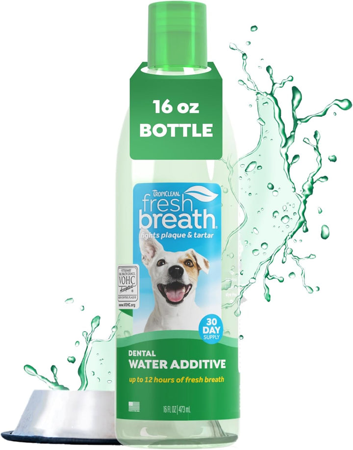 Fresh Breath Water Additive for Dogs, Dog Breath Freshener and Teeth Cleaning Solution, No Toothpaste or Toothbrush Required, 33.8Oz.