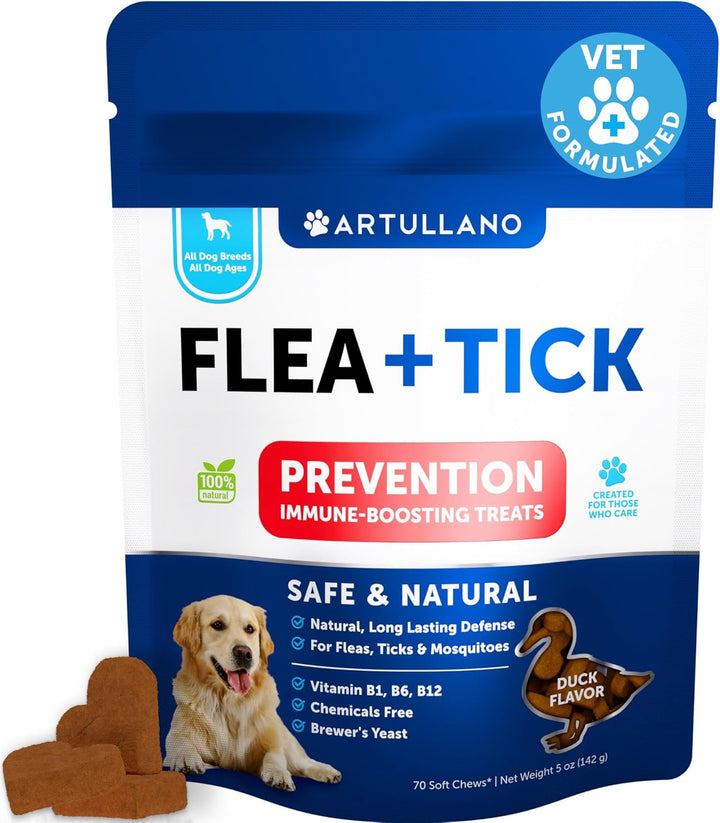 Flea and Tick Prevention for Dogs Chewables - Natural Flea Treatment Control - Supplement for Large & Small Dogs with Vitamins - Immune Support Chews - Puppy Pest Defense Oral Pills - 120 Soft Treats