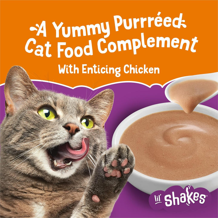 Purina  Pureed Cat Food Topper, Lil’ Shakes with Enticing Chicken Lickable Cat Treats - (Pack of 16) 1.55 Oz. Pouches