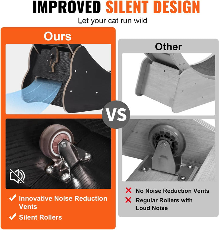 Cat Exercise Wheel, 43.3" Large Treadmill for Indoor Cats, Running Wheel with Detachable Carpet & Teaser for Running/Walking/Training, Suitable for Most Cats Black