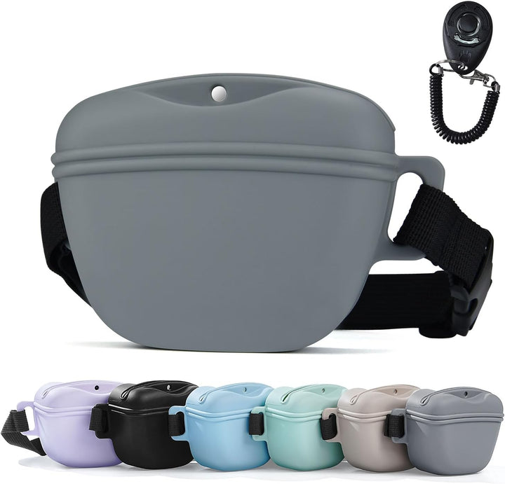 Pet Training Snack Pouch with Clicker 2.0 Upgraded Magnetic Closure, 1.66 Cup Silicone Belt for Dog Treats，Perfect for Exercising and Walking