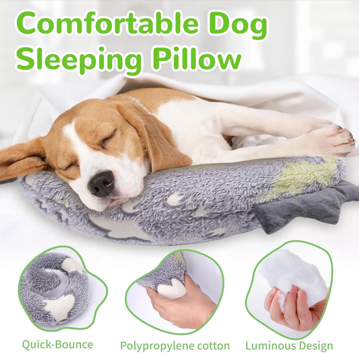 Dog Calming Pillow - Cute Soft Animal Pillow for Dogs, Cats, Kids, Adults, Washable Cozy Relaxing Pet Bed Pillow, Glow in the Dark Dog Neck Pillow (Blue, Large)