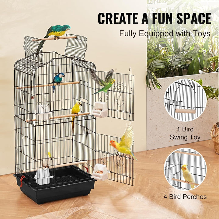 41-Inch Open Top Large Parrot Bird Cage, Hanging Bird Cage for Parakeets Finches Canaries Lovebirds Cockatiels Budgies Small Quaker Conures Travel Pet Flight Birdcage with Swing and Perch