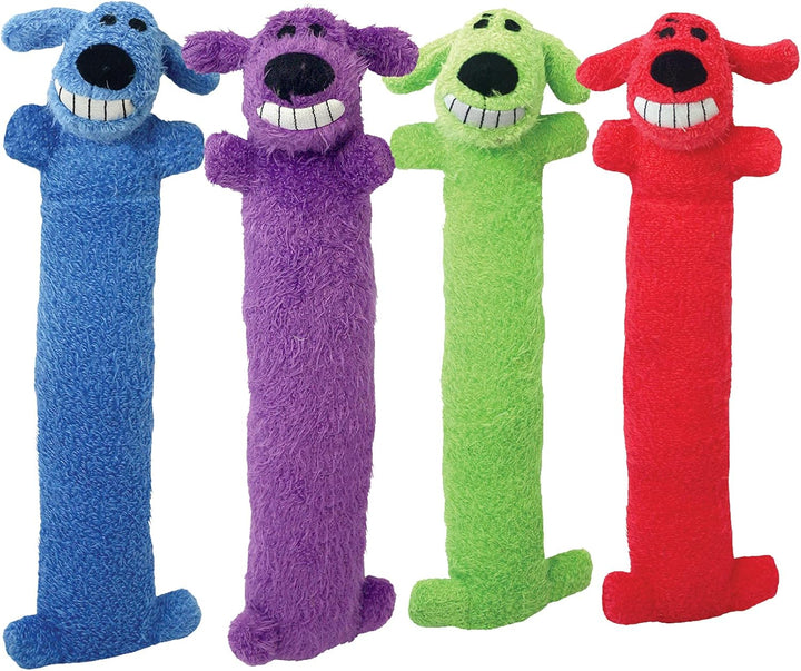 Loofa Dog Plush Toy W/ Birthday Hat - Squeaky Dog Toy for Dogs - Soft Plush - Stuffed Animal Dog Toys for Playing (1 Count, 12”, Random Color Surprise)