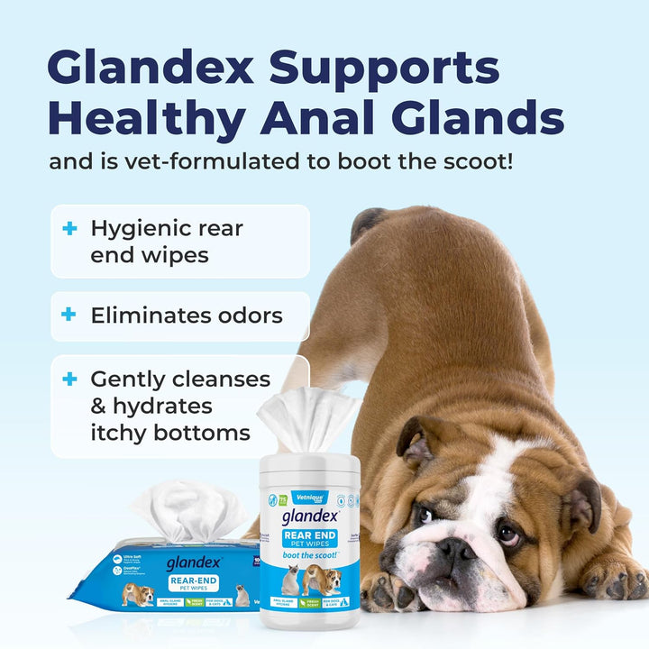 Glandex Dog Wipes for Pets Cleansing & Deodorizing Anal Gland Hygienic Dog & Cat Wipes with Vitamin E, Skin Conditioners and Aloe (75Ct)