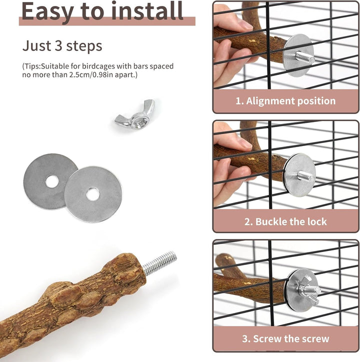 Bird Perches, 6Pcs Natural Wood Birds Stand Branch, Bird Perch Chewing Stick Cage Accessories Parrot Climbing Standing Branches Paw Grinding Fork Sets for Parakeet Lovebirds Cockatiels