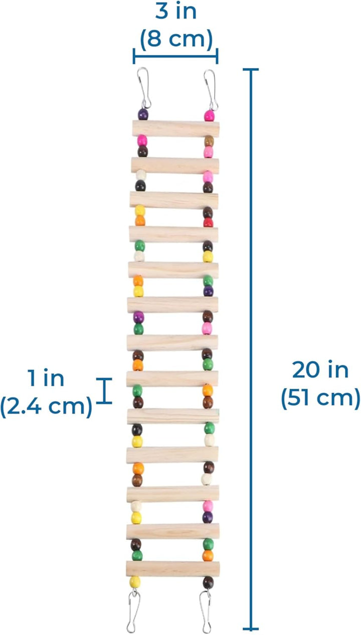 Wooden Bird Ladder Bridge, Hanging Exercise Toy, Bird Playground Cage Accessory, Natural Wood, Edible Dye, Interactive Small Bird Toy, Parakeet, Cockatiel, Conure, Budgie Climbing Ladder