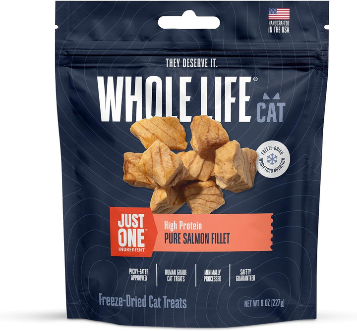 Whole Life Cat Just One Salmon Freeze Dried Cat Treats - Human Grade High Protein Food, Healthy Training Snacks, Freeze Dried Salmon Food Toppers, USA Made Natural Treats - 2.5 Oz (Pack of 1)