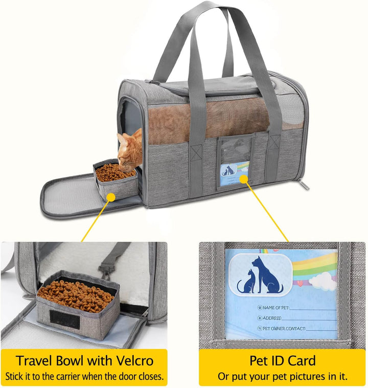 Cat Carrier,Dog Carriers for Small Dogs Medium Cats Pet Carrier up to 15 Lbs, TSA Airline Approved Cat Carrier Soft, Cat Dog Crate Travel Bag,Grey