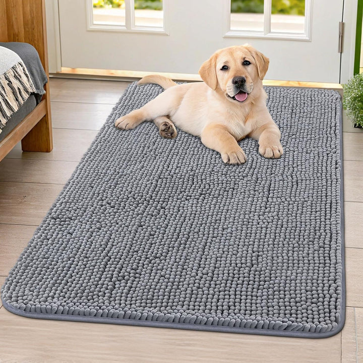Dog Door Mat for Muddy Paws 30X20, Absorbs Moisture and Dirt Doormat, Non-Slip Washable Quick Dry Chenille Front Door Mat Indoor Entrance, Entryway Carpet for inside Floor, Grey