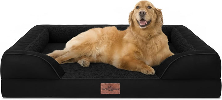 Orthopedic Dog Bed for Extra Large Dogs 42X30 Inch, Waterproof Supportive Egg Crate Foam XL Pet Bed with Removable Bolsters, Dog Couch with Washable Cover & Non-Slip Bottom, Grey