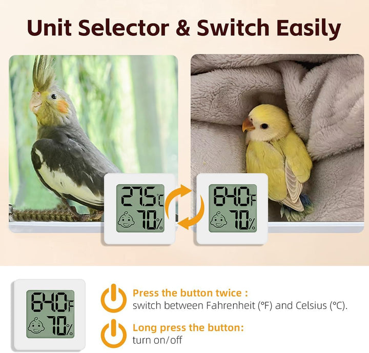 Bird Thermometer Hygrometer – Mini Digital Magnetic & Adhesive Pet Temperature and Humidity Sensor Gauge for Parrot Cages, Lizard Spider Snake Gecko Reptile Rearing Boxes