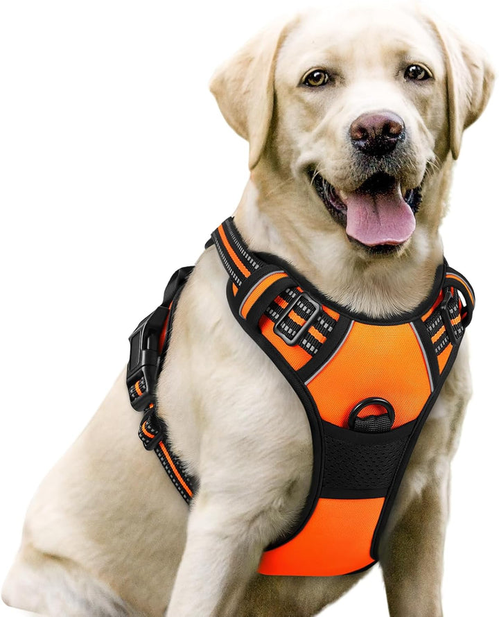 Dog Harness No Pull with 2 Leash Clips, Adjustable Soft Padded, Reflective Oxford No Choke Pet Vest with Easy Control Handle for Large Dogs, Black, L