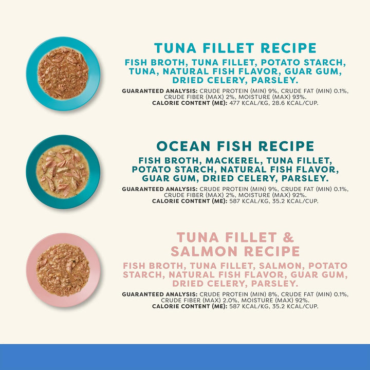 Natural Wet Cat Food in Gravy, Limited and Natural Ingredients, High Protein with No Artificial Additives, Fish Selection in Gravy (8X 2.12 Oz Easy-Open Cups)