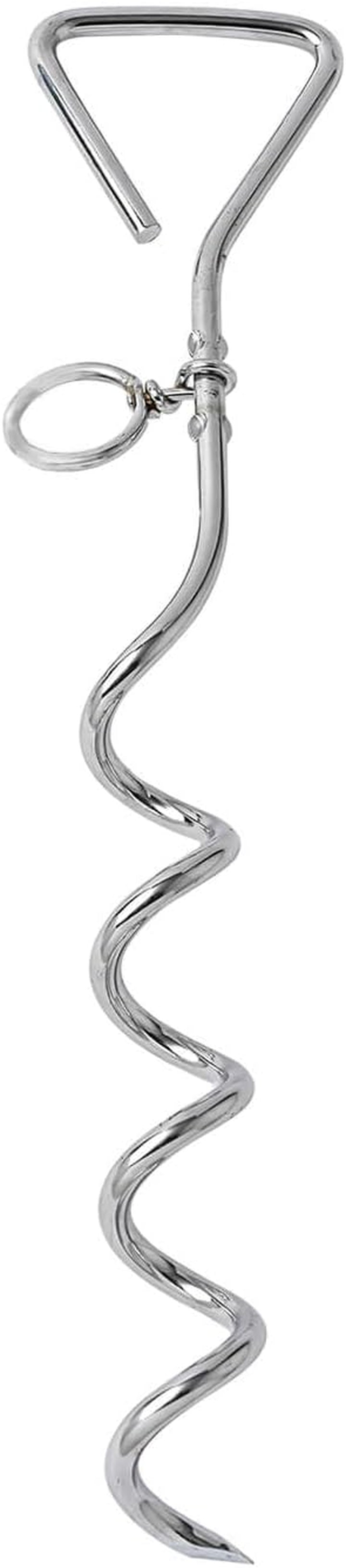 Dog Tie-Out Stake, Durable Silver Spiral Anchorstake, Secure Outdoor Tethering for All Cable Leash Chain, Camping Yard, Rust-Resistant, Easy Installation, Medium, 16 Inch