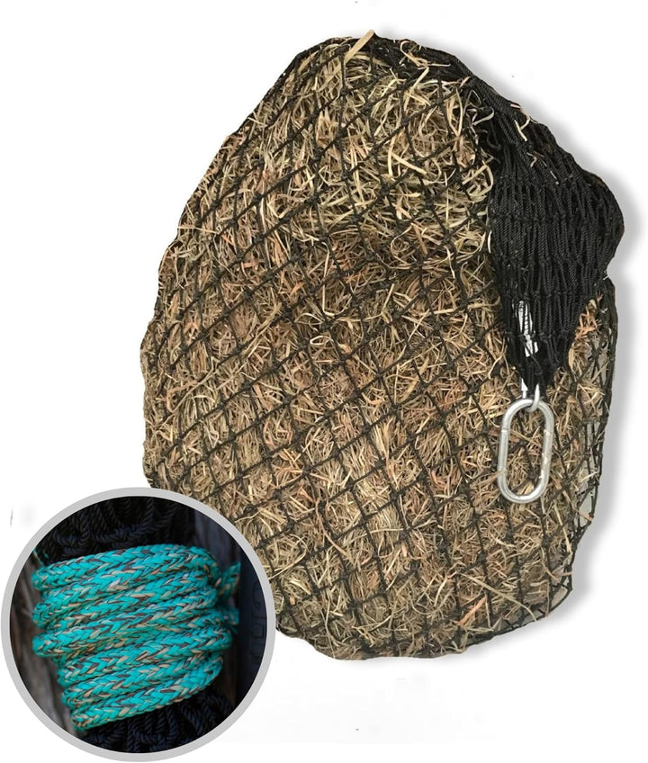 Hay Net for Horses | Slow Feed Hay Bag Feeder | Marine-Grade UV Treated Nylon | Holds 4-6 Flakes | Half Bale Net | 1 3/4" Holes | Oat Rope Color