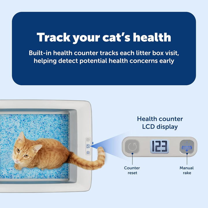 Scoopfree Crystal Pro Self-Cleaning Automatic Litter Box - Uncovered Motion-Sensing Cat Box with Integrated Health Counter - Includes 1 Disposable Crystal Litter Tray