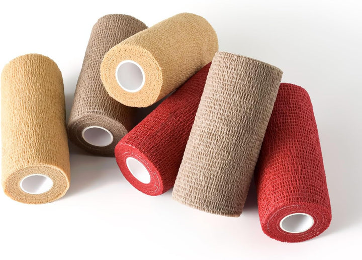 Pet Wrap, Self-Adhesive, Only Sticks to Itself, Non-Woven Tape for Dog Legs, Paws, Wounds, First Aid Cohesive Gauze for Horse, Cat, Bird, Animal, 6 Rolls, 2 Inch, Pawprints A