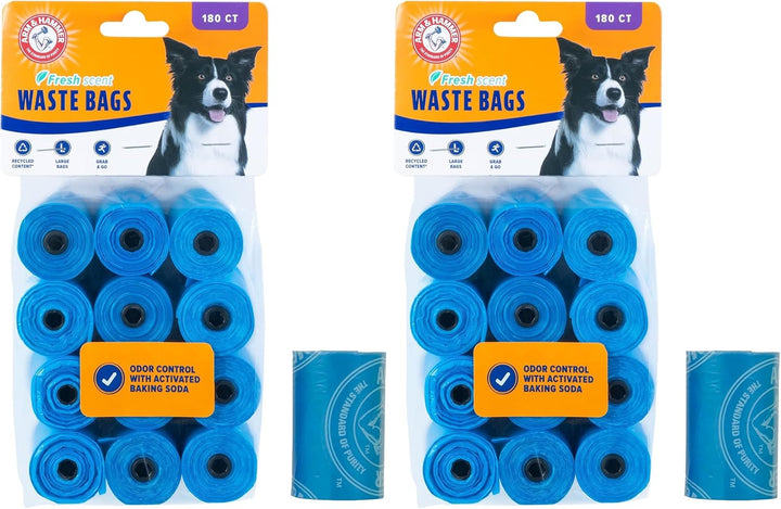 Easy-Tear Disposable Dog and Cat Waste Bags with Activated Baking Soda, 180 Dog Poop Bags, 9 X 14 Inches