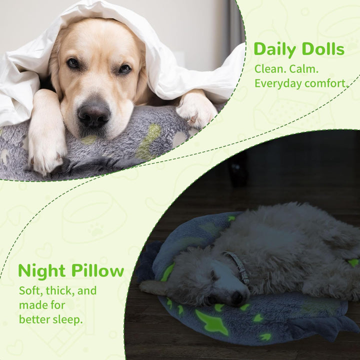 Dog Calming Pillow - Cute Soft Animal Pillow for Dogs, Cats, Kids, Adults, Washable Cozy Relaxing Pet Bed Pillow, Glow in the Dark Dog Neck Pillow (Blue, Large)